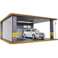 cxiiuui 1/18 Scale Display Case Wooden Car Garage Moldel with LED Light and Acrylic Cover Diecast Car Show Case 2 Parking Spaces Dark Grey