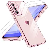 LeYi for Samsung Galaxy A37-5G Phone Case Love Heart Plating Luxury, Pink | Samsung A37 5G Case with 2 Pack Tempered Glass Screen Protector Full Protection Women Cute Soft TPU Shockproof A 37