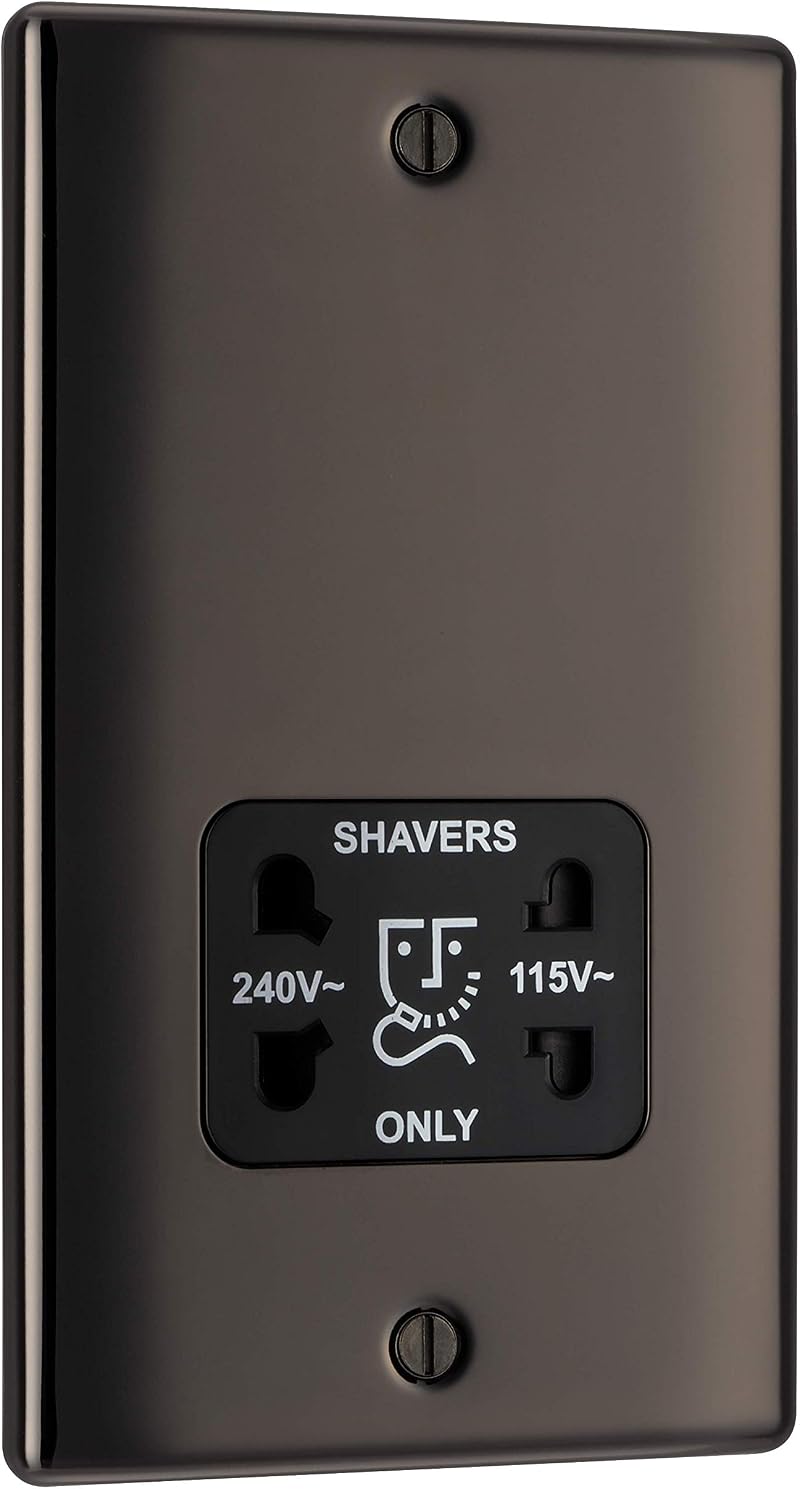 BG Electrical Nexus Metal Shaver Socket Black Nickel 115V/240V 2-Pin Bathroom