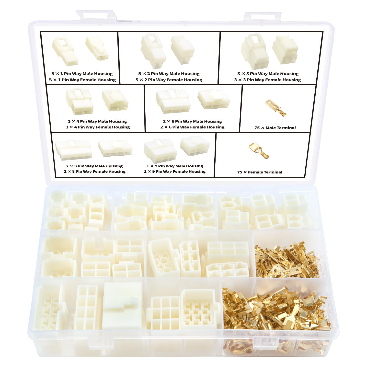 YIXISI 192 PCS 6.3mm 1 2 3 4 6 8 9 Pin Automotive Electrical Wire Connectors Kit, Male/Female Wire Connector Housing and Pin Header Crimp Wire Terminals, for Motorcycle, Bike, Car, Boats