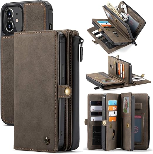 Amazon Com Wallet Case For Iphone 12 Pro Max 6 7 Mdkrz Zip Purse Folio Pu Leather Flip Wallet Case Cover 17 Credit Card Holder Detachable Slim Magnetic Back Cover Case For Iphone 12 Pro