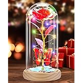 Otlonpe Preserved Forever Valentines Day Flower Gifts for Her, Glass Rose Wood Base Colored Light Butterfly Gifts for Women Mom Grandma Girlfriend Wife, Valentines Mothers Day Christmas Birthday Gift