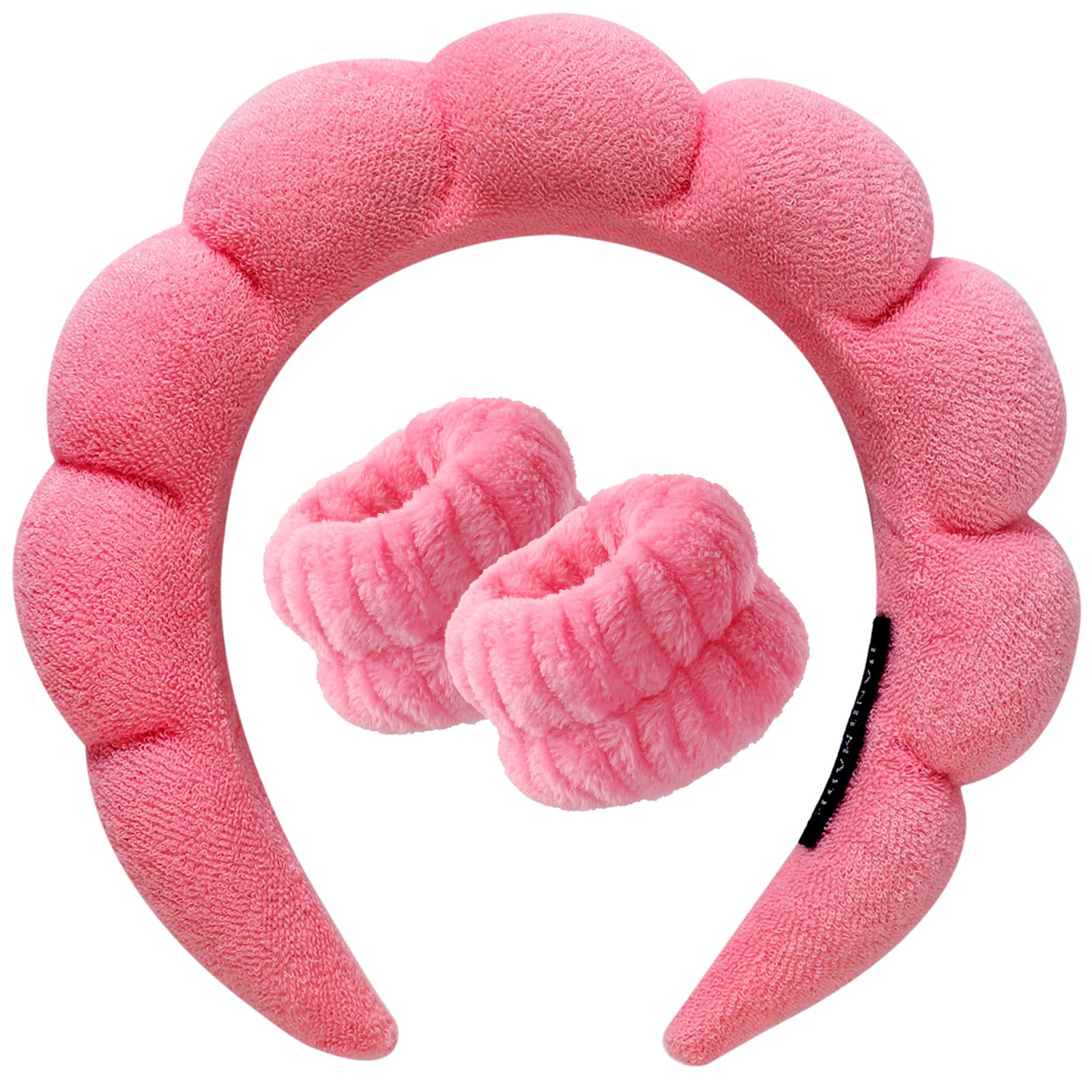 DRESHOW Spa Headband for Washing Face Wristband Set Sponge Soft Terry Cloth Makeup Skincare Non Slip Headband for Women