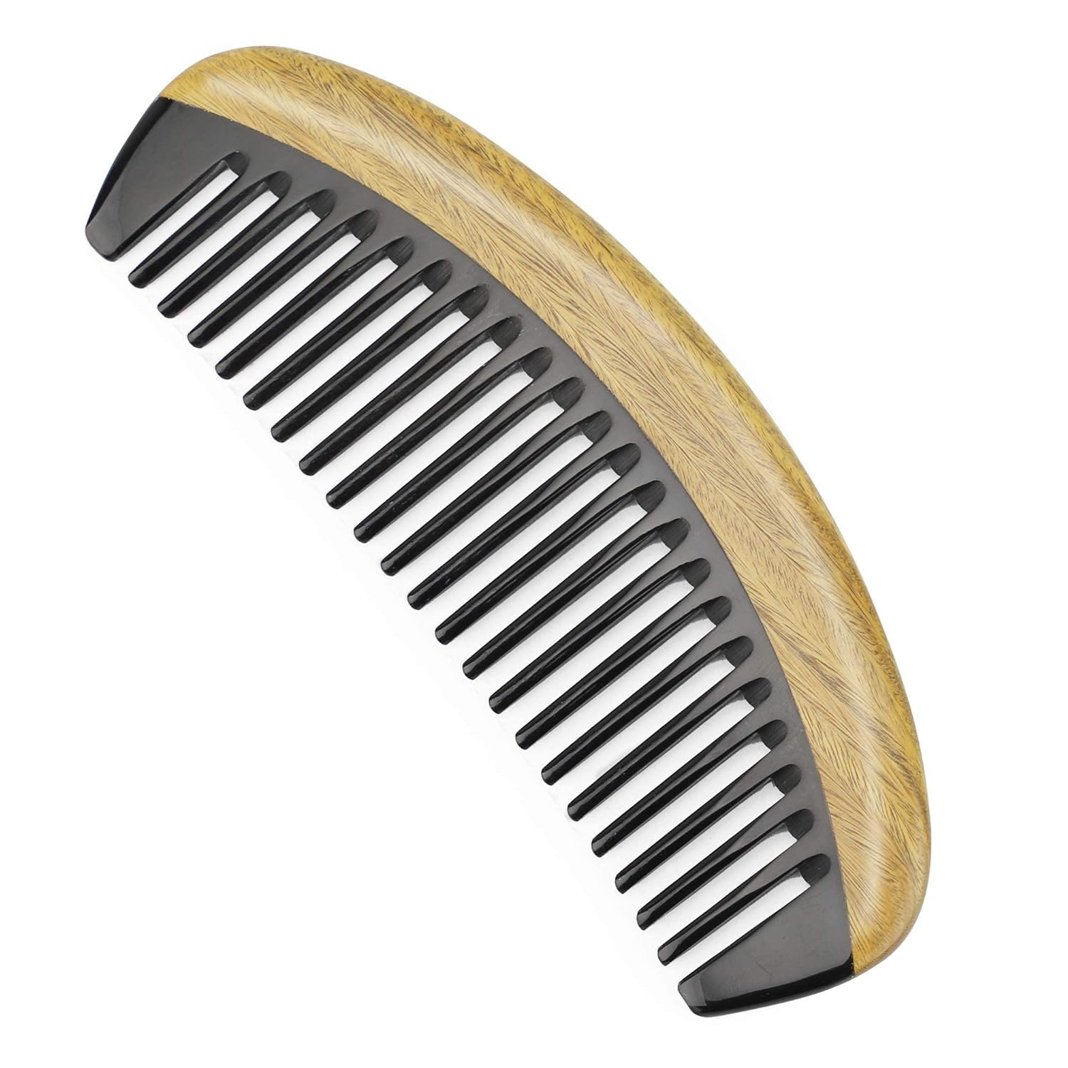 Onedor 100% Handmade Natural Green Sandalwood With Buffalo Horn Hair Combs - Anti-Static Sandalwood Scent Natural Hair Detangler Wooden Combs (Buffalo Horn Oval Wide Tooth)
