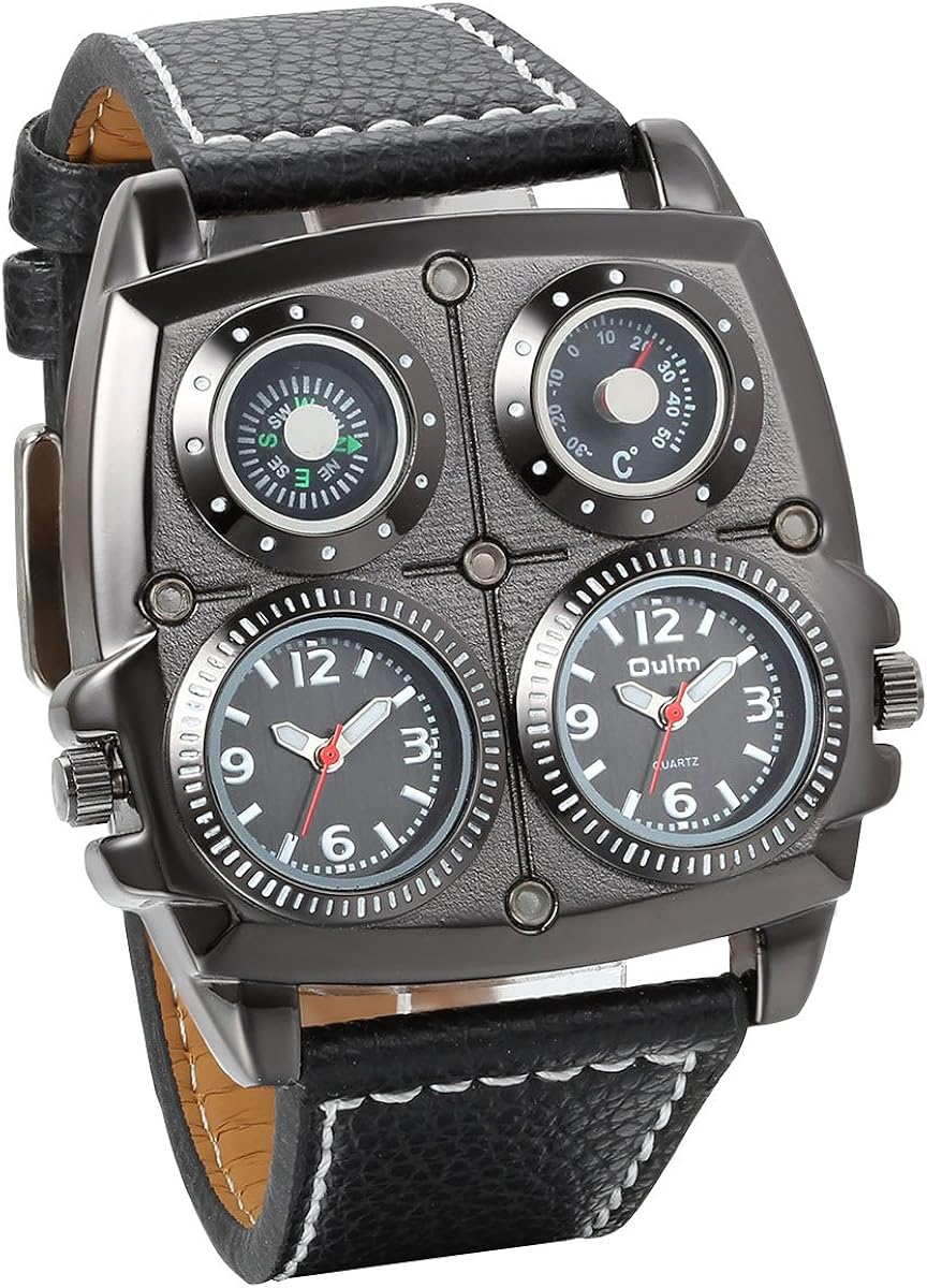 JewelryWe Mens Dual Time Zone Army Military Large Sport Quartz Watch