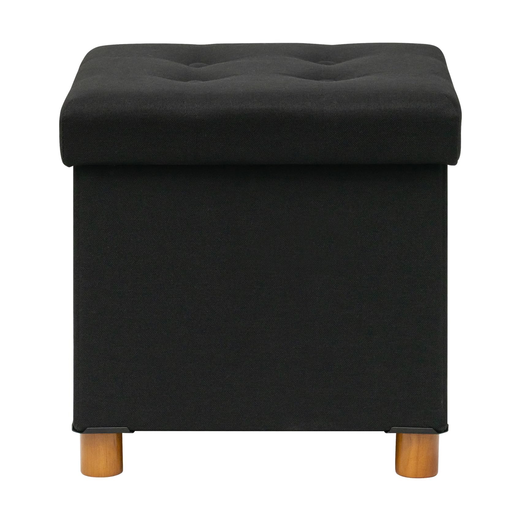 Bonlife Folding Ottoman Coffee Table with Storage,Toy Box Storage with Tray,Footstool Seat with Legs for Living Room,Black Linen Fabric,38x38x38cm