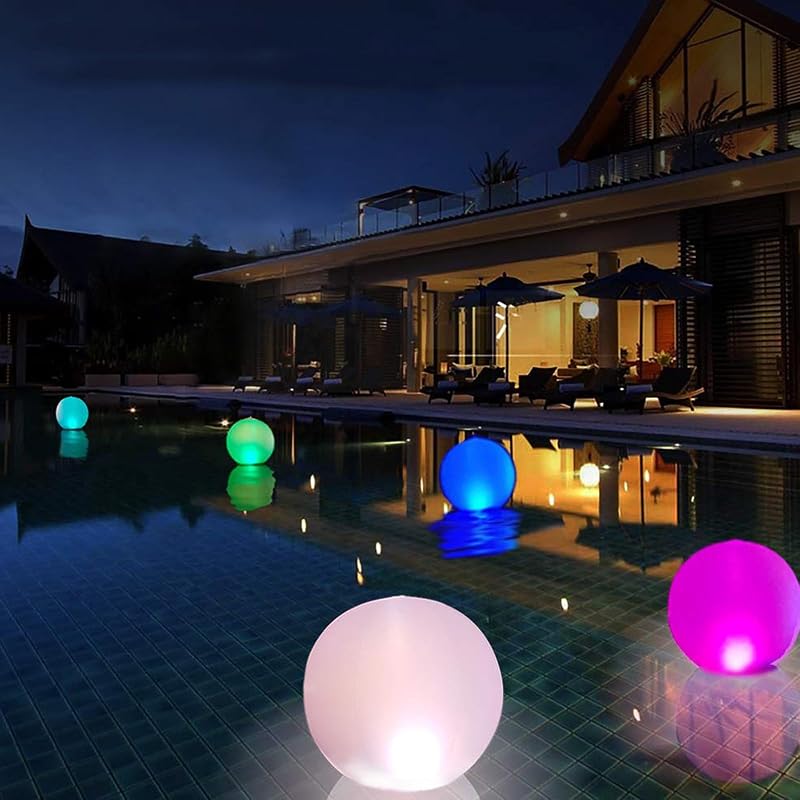 Luces Flotantes,2 Piezas Pelota Gigante Hinchable LED,Luz de Piscina LED,Pelotas de Playa Hinchable,para Fiestas en la Piscina y Playa,Juegos de Agua