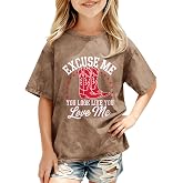Weripoah Western Cowgirl Shirts for Girls High Boots Letter Print Tshirt Rodeo Country Shirt Cowboy Graphic Acid Wash Tees