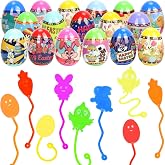 BEIGUO Easter Eggs with Sticky Stretchy Toys Inside &ndash; 24 Pack Filled Easter Eggs, Assorted Easter Elements, Surprise Party Favors for Kids, Egg Hunt, Easter Basket Stuffers