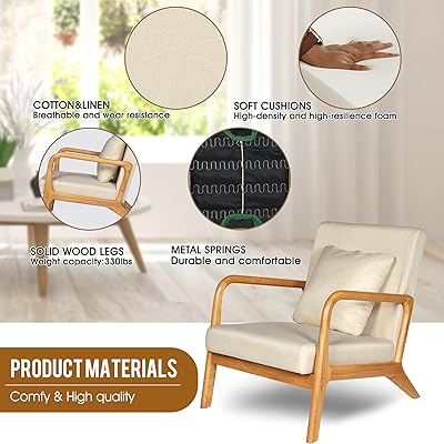 Buy Wacasa Mid Century Modern Accent Chair Fabric Lounge Chair For Living Room Bedroom Reading Armchair Easy Assembly 2 Beige Online In Turkey B092zsfgm5