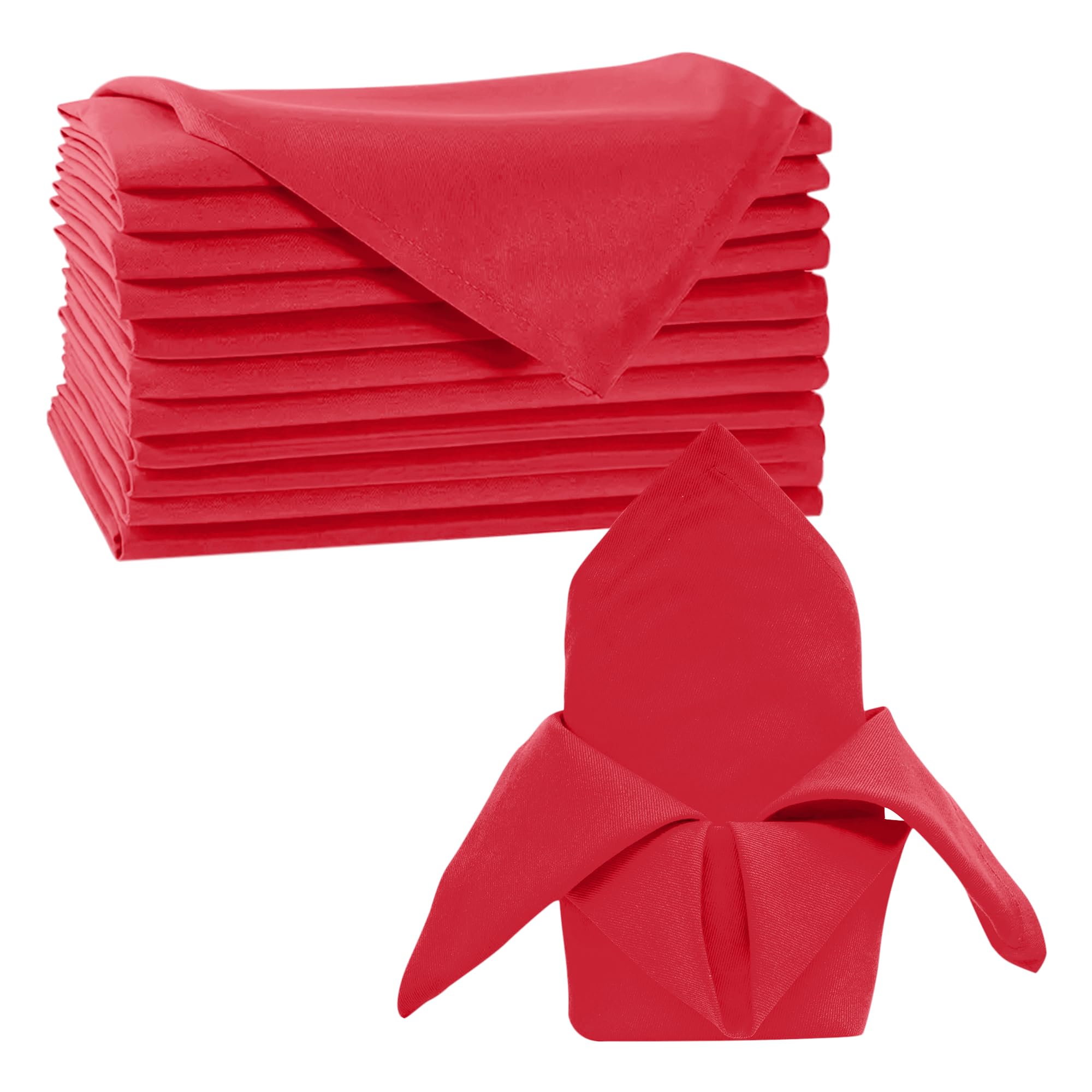 Trimming Shop 20 Inch Red Polyester Table Napkins, 50x50cm Square, Reusable, Wrinkle-Resistant Cloth Napkins for Dinner Parties, Events, Weddings, Restaurants & Hotels, 10pcs