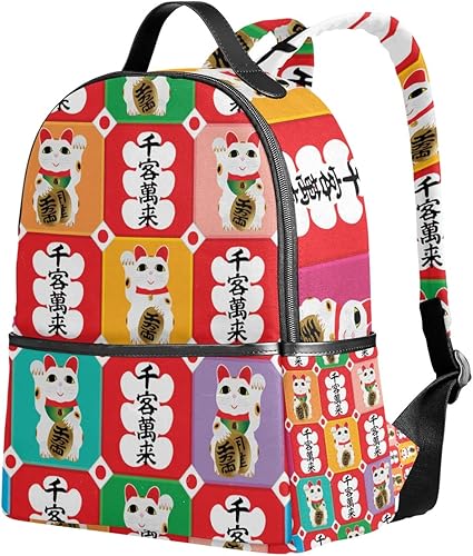 Amazon Co Jp Vawa リュック おしゃれ 可愛い 招き猫 チェック柄 日本語柄 バックパック 大容量 超軽量 かばん 通勤 通学 リュックサック 男女兼用 プレゼント対応 シューズ バッグ