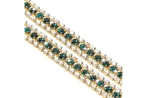 uxcell 1 Yard 3 Rows Crystal Rhinestone Close Chain Trim, Crystal Rhinestone Diamond Strips Rhinestone Bling Sewing Embellishments (9mm, AB and Dark Green Rhinestone with Gold Base)