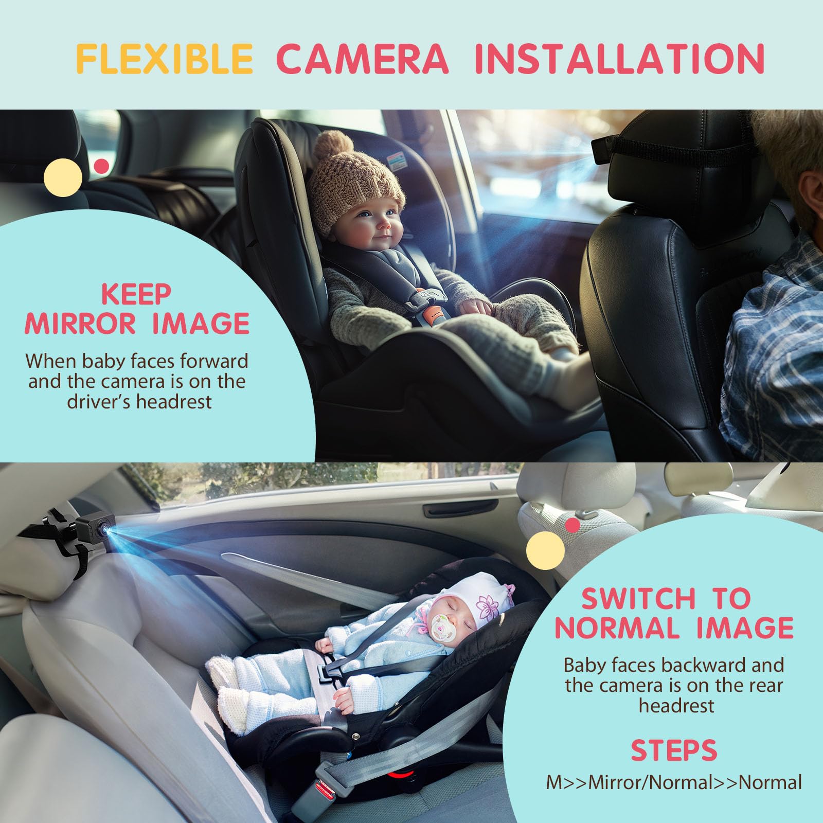 S100P Baby Car Camera with Ultra Night Vision, 5'' HD 1080P IPS Baby Car Monitor with 3X Zoom, Backseat/Carseat/Rear Seat Camera USB, Easy No-Damage Install, Safety for Infants and Pets (5inch Black)