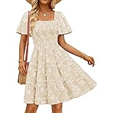 ZESICA Women's Summer Boho Floral Mini Dress 2026 Casual Short Sleeve Square Neck Swing Beach Vacation Sundress
