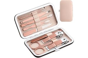 10 Pcs Manicure Set Professional Nail Clipper Kit, NIKOEO Stainless Steel Manicure Kit,nail Care Tools With Luxurious Travel Case (Rose gold)