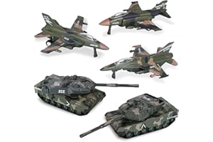 Crelloci 5 Pack Die Cast Fighter Jet Tank Toy, Pull Back Army Toys Vehicle Set, Camouflage Bomber Airplane Tank Vehicles, Military Air Force Playset for Kids Toddlers, Boys Age 3+ (B)