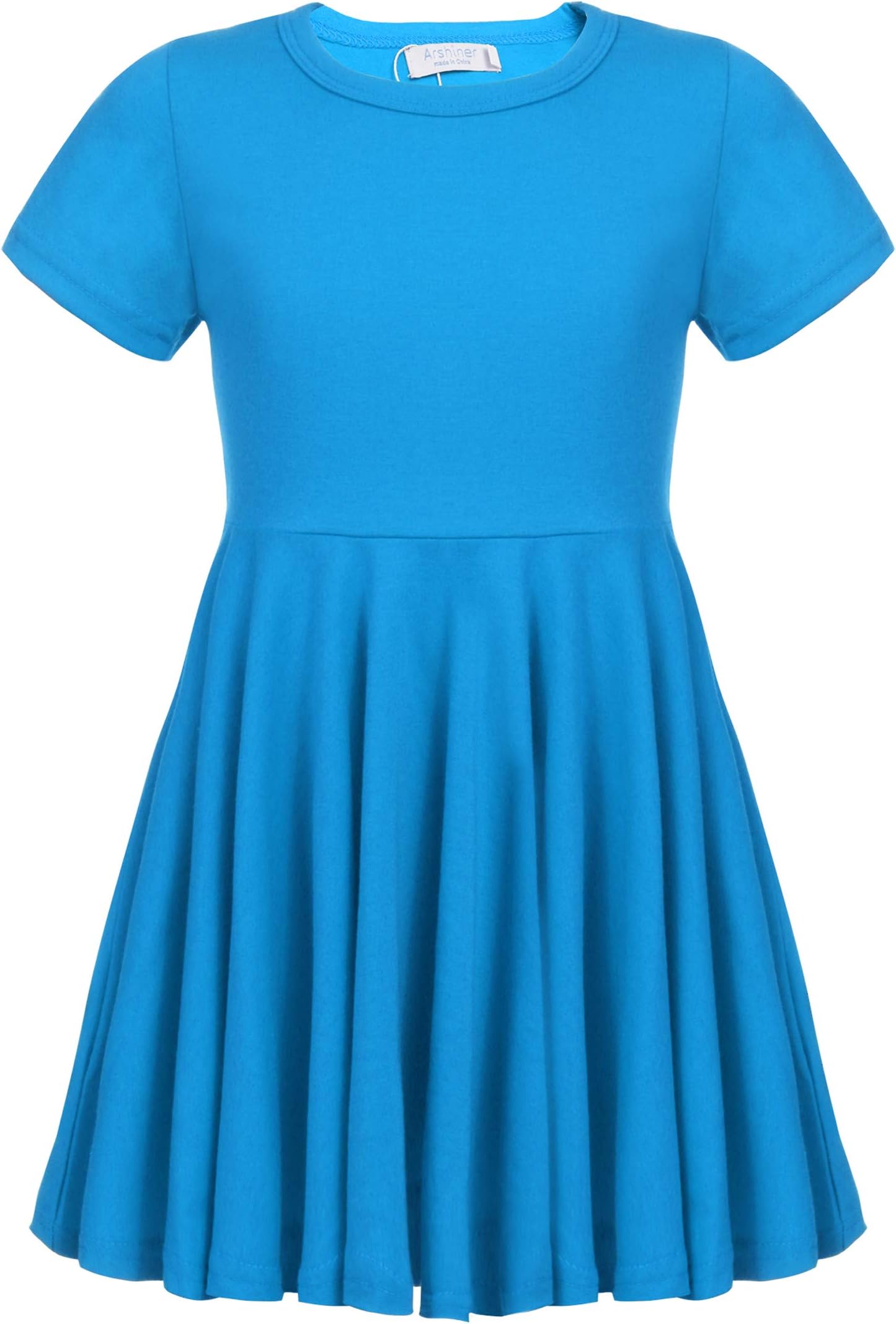 Girls Dress Basic Short Sleeve A Line Swing Skater Twirl School Party Dress