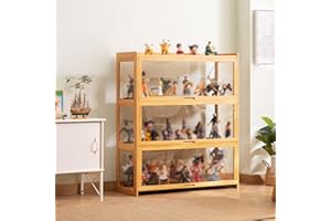 YangAera Display Case with Acrylic Cabinet Door 35.4x13.4x41.7in Flip Door Display Cabinet Curio Cabinet Glass Display Shelf Bamboo Storage Cabinet Easy to Install (Wood Color)