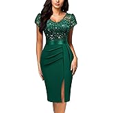 Miusol Women's Classy V-Neck Glitter Sequin Lace Cap Sleeve Cocktail Party Dress