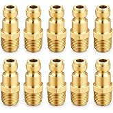 Brass 1/4 Inch NPT Male Automotive Type C, Air Hose Quick Connect Adapter | Air Coupler and Plug Kit, Air Compressor Fittings, 10 PCS, (Male NPT)