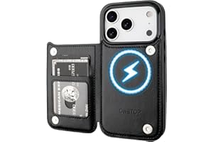OT ONETOP ONETOP Compatible with Magsafe for iPhone 17 Pro Wallet Case with Card Holder, PU Leather Kickstand RFID Blocking Case, Double Magnetic Clasp and Durable Shockproof Cover 6.3 Inch (Black)