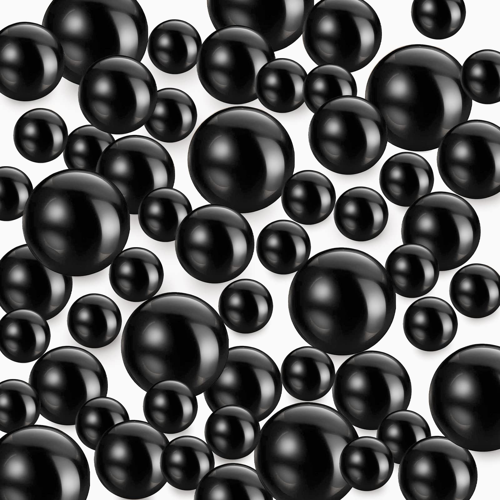 TYEQWT 150Pcs Black Floating Pearls, Faux Pearl Beads for Vase Fillers, DIY Jewelry & Floating Candle, 8/14/20mm — image 1