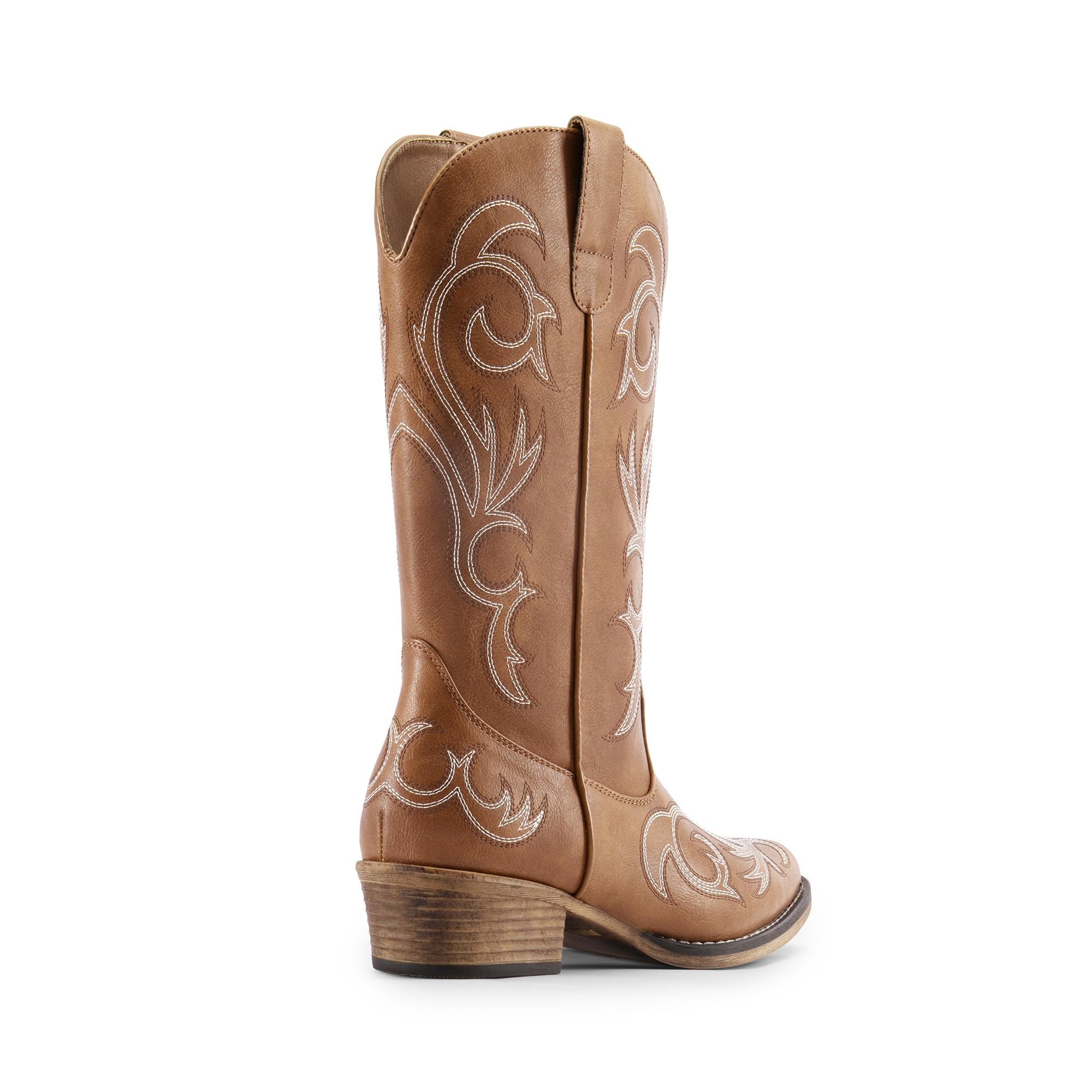 DREAM PAIRS Women's Cowboy Boots Mid Calf Cowgirl Boots Square Toe Chunky Heel Embroidery Stitched Western Boots