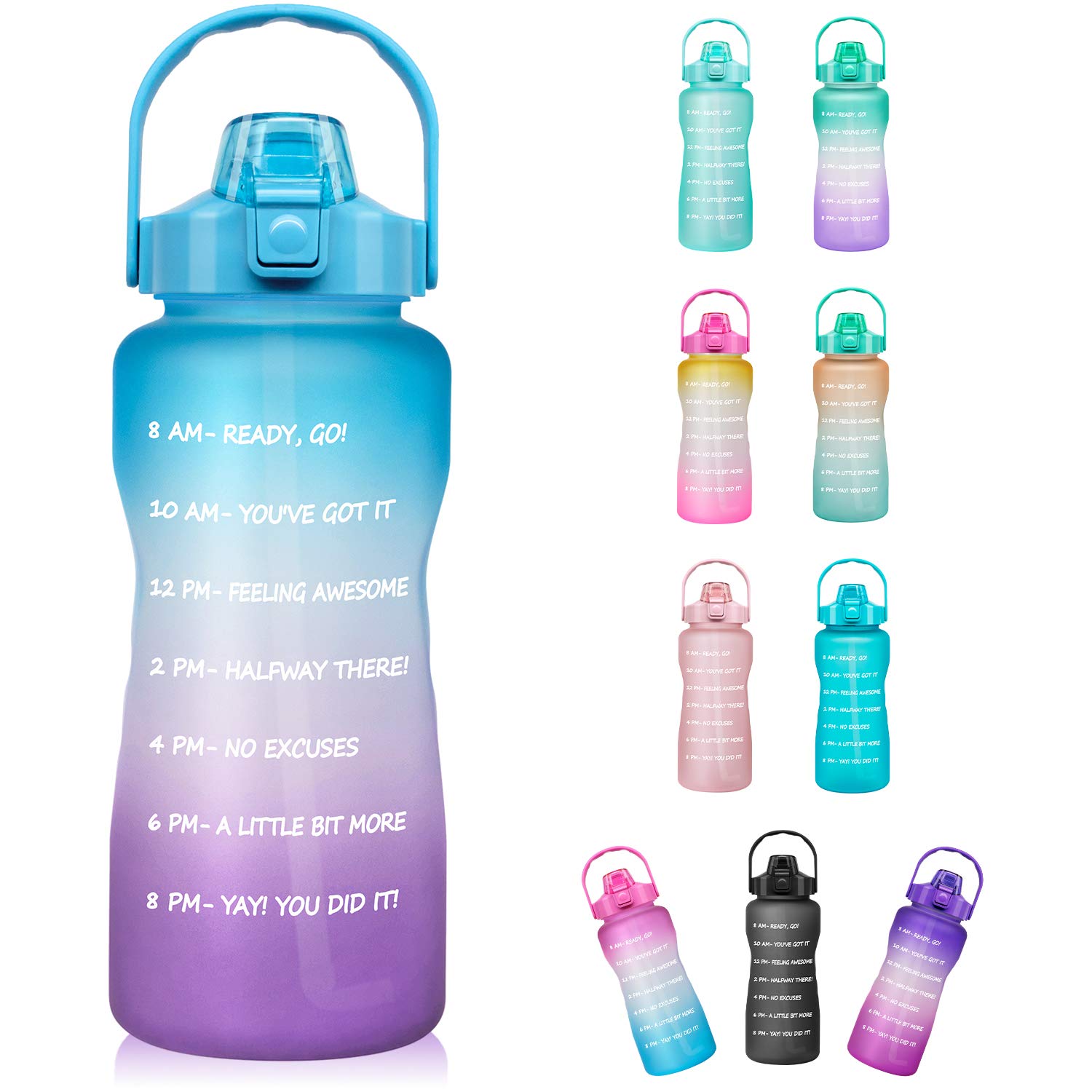Buy Half Gallon Motivational Water Bottle with Straw & Time Marker 64
