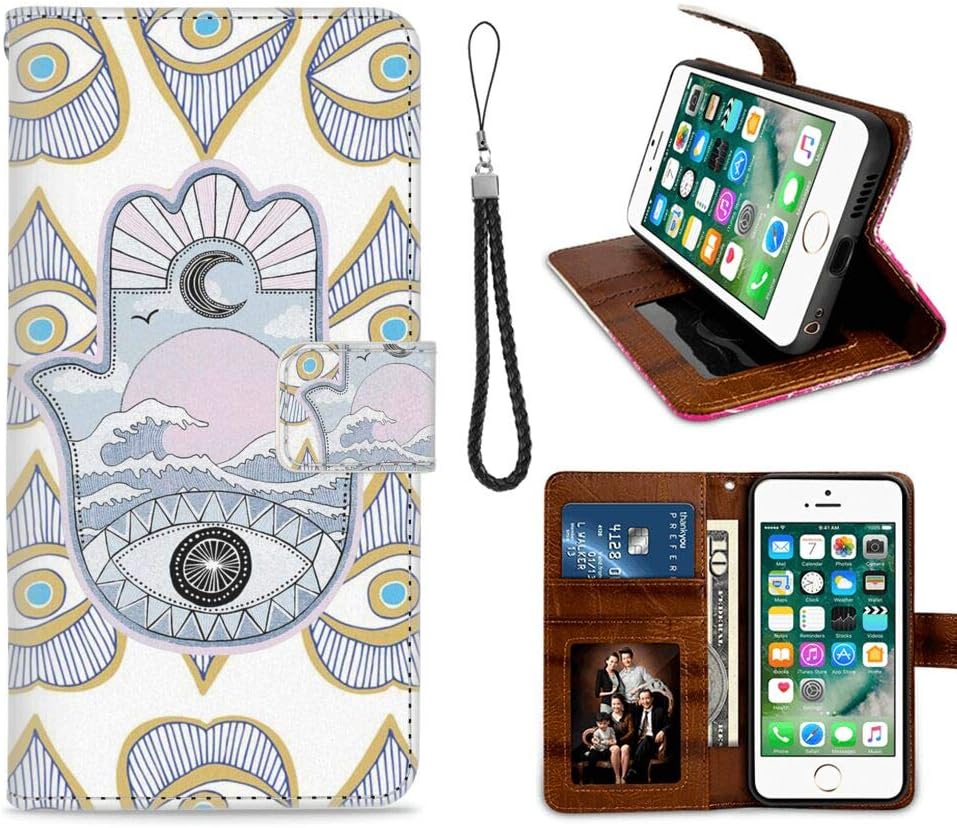 Wallet Case for iPhone 7 Plus, iPhone 8 Plus, iPhone 7 Plus/8 Plus Hamsa Hand Design PU Leather Magnetic Closure Shockproof Covre with Straps ID&Credit Cards Pocket Protective Shell Good