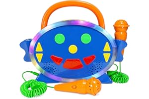 Kidzlane Kids Karaoke Machine - Singing Machine with 2 Microphones and Bluetooth - 100 Pre-Loaded Songs - Kids Music Player with Voice Changer, Record and Playback, and Multicolored LED Lights