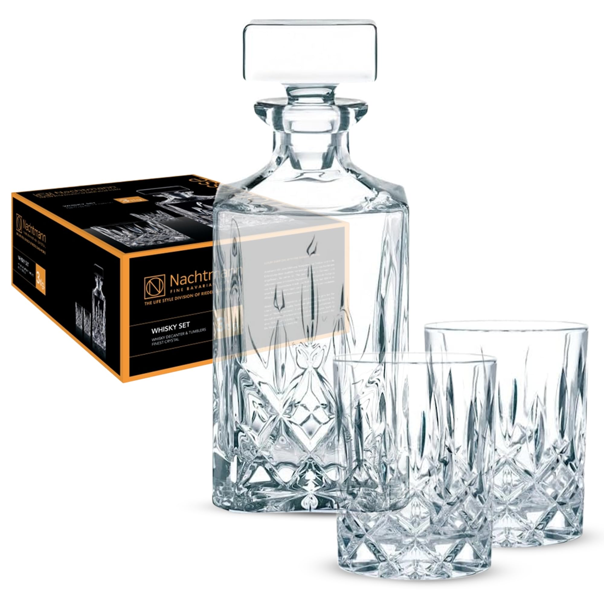 Spiegelau and Nachtmann Crystal Glass Set 1 Decanter + 2 Whisky Cups Transparent