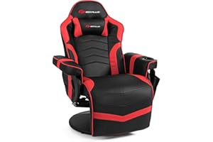 Goplus Massage Gaming Chair, Racing Style Gaming Recliner w/Adjustable Backrest and Footrest, Ergonomic High Back PU Leather Computer Office Chair Swivel Game Chair w/Cup Holder and Side Pouch