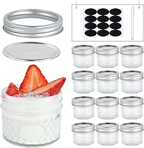 Triple Bubble 4 oz Mini Mason Jars Wide Mouth Set of 12, Small Canning Glass Jars with Lids, Ideal for Meal Prep, Food Storage, Fermenting, Jam, Honey, Yogurt, Jellies