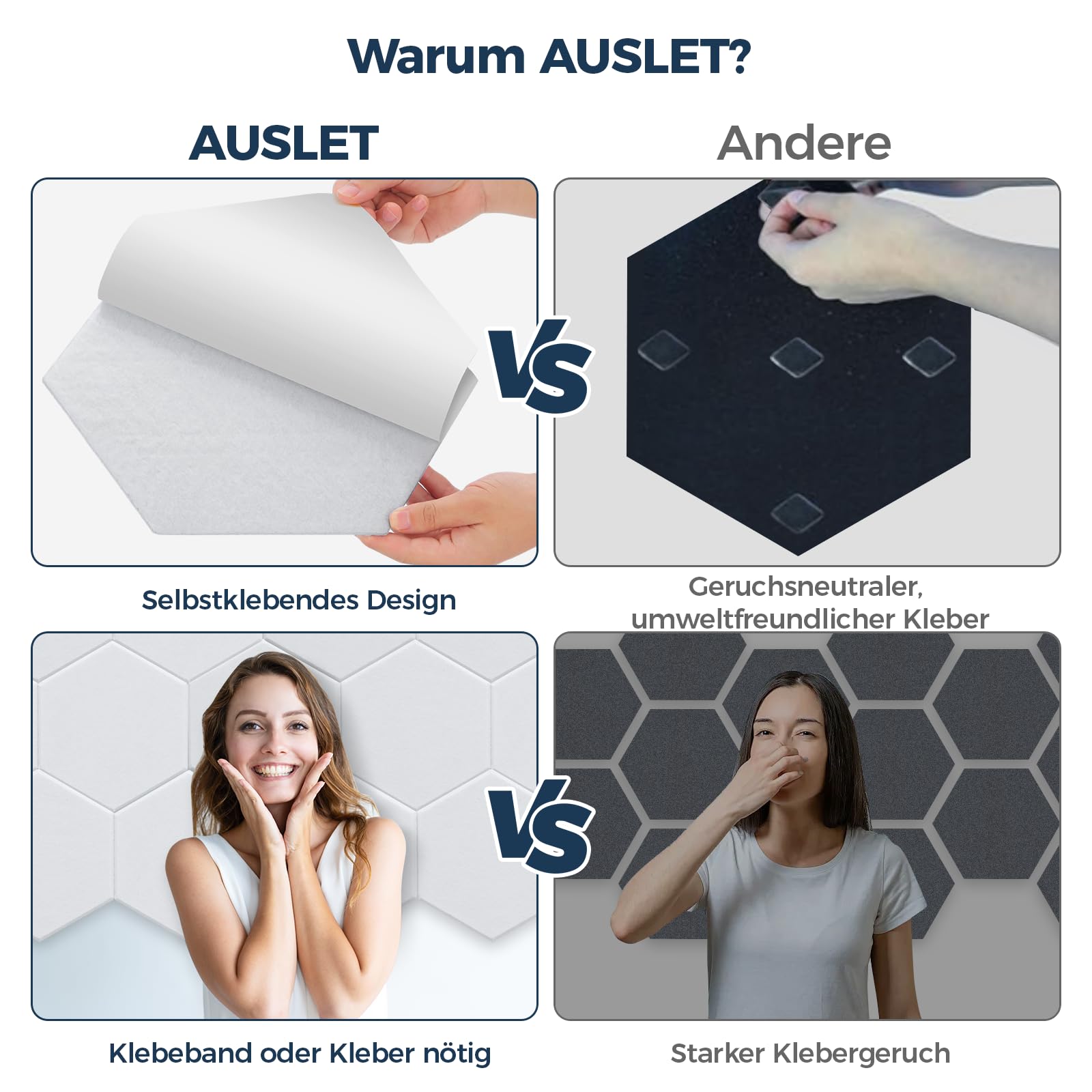 AUSLET 12 Stück Hexagon Akustikplatten Selbstklebend, 30 x 26 x 0,9 cm Hohe Dichte Akustikpaneele, Schallschutzplatten für Studio, Büro, Akustische Behandlung und Gaming deko, Weiß 7