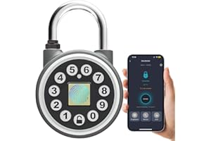 SFW Fingerprint Padlock,Bluetooth Pad Locks with Code, Water Resistant Smart Padlocks with Mobile App.Suitable for Gyms, Sports Facilities, Bicycles, Schools, Luggage and Lockers (Silver)