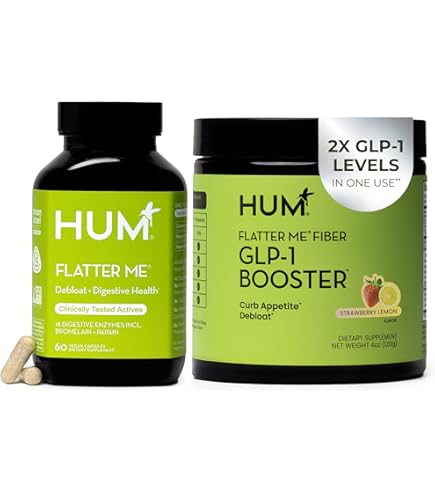 HUM Flatter Me GLP-1 Fiber Daily Cleanse Detox Bundle – Appetite Control, Bloating Relief, Clear Skin, Gut Health & Natural Detox with Zinc, Spirulina & Herbs for Women & Men