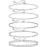 HANCAO Plus Size Ankle Bracelets for Women - Extra Large 10"+2" Adjustable Anklet 14K Real Gold Plated Anklet Cuban Link, Figaro, Rope, Snake Herringbone - Summer Beach Waterproof Foot Jewelry