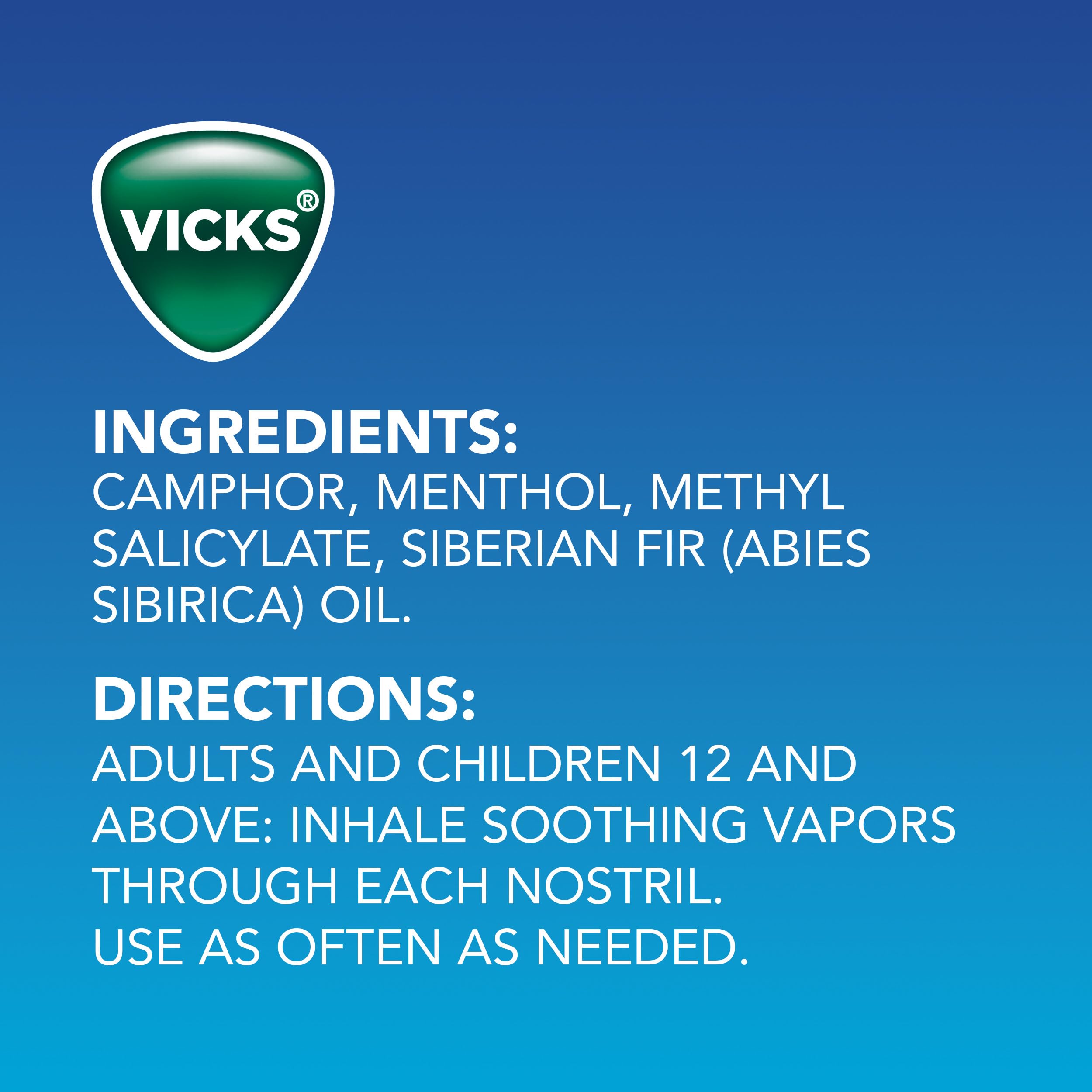 Vicks VapoInhaler, On-the-Go Portable Nasal Inhaler, Non-Medicated, With Refreshing Vicks Vapors, Menthol Scent , 2 Scented Sticks