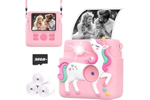 Ziegoal Kids Camera Instant Print, 1080P Cameras for Kids Girls Toys Age 6-8, Christmas Birthday Gift for 7 8 9 10 Year Old Girls, Kids Toys for Girls Age 3-12 with 3 Rolls Paper and a 32G Card-Pink