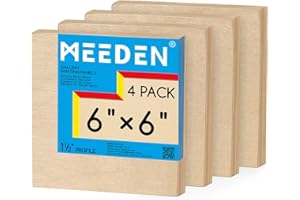 MEEDEN Unfinished Wood Canvas Board: 1-1/2" Deep 6x6” Wooden Canvas Panel Pack of 4 - Blank Cradled Wood Art Board for Painting