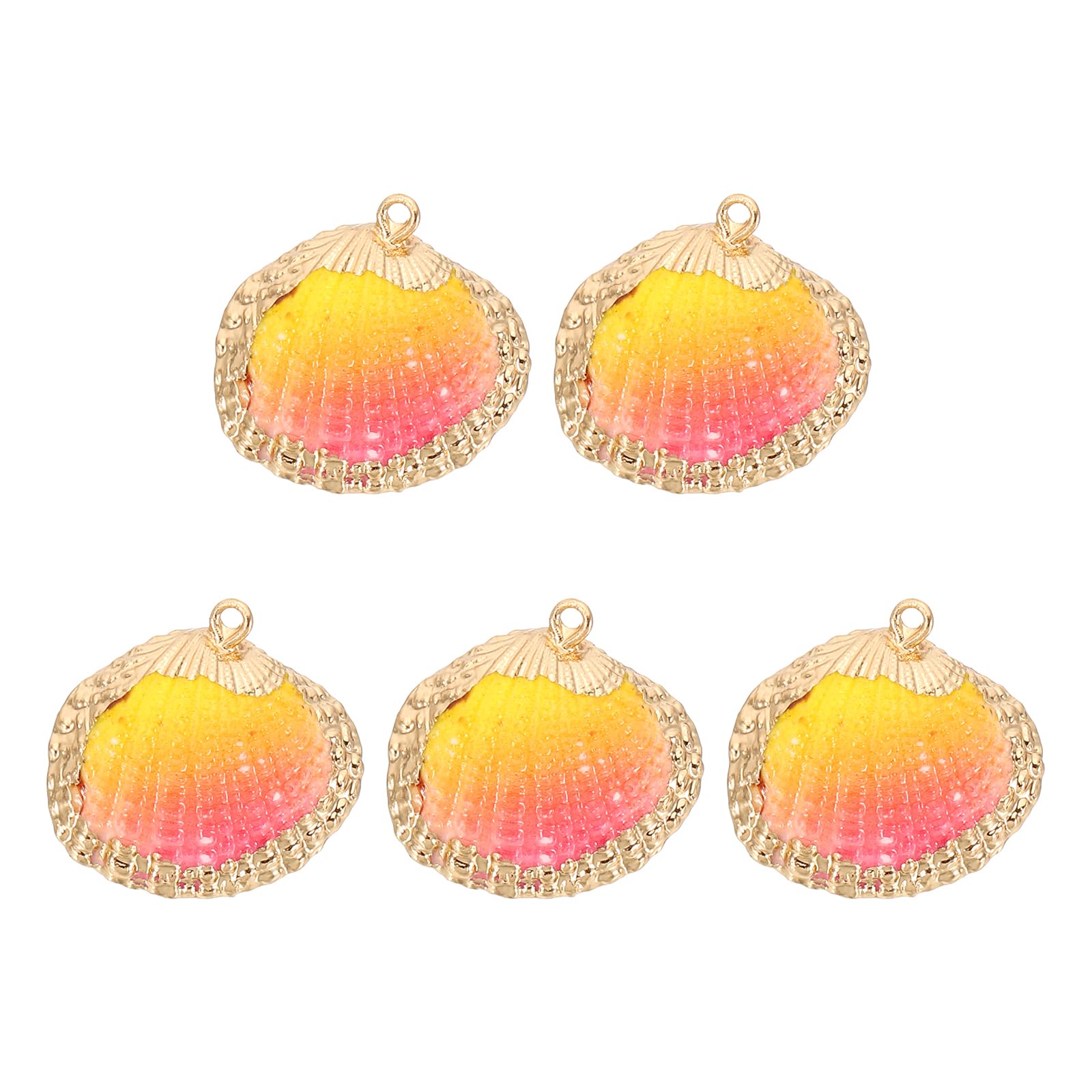 PATIKIL Natural Seashell Pendants, 5 Pcs Dyed Shells Craft Charm Scallop Shells for Necklace DIY Ocean Jewelry Making, Yellow Pink