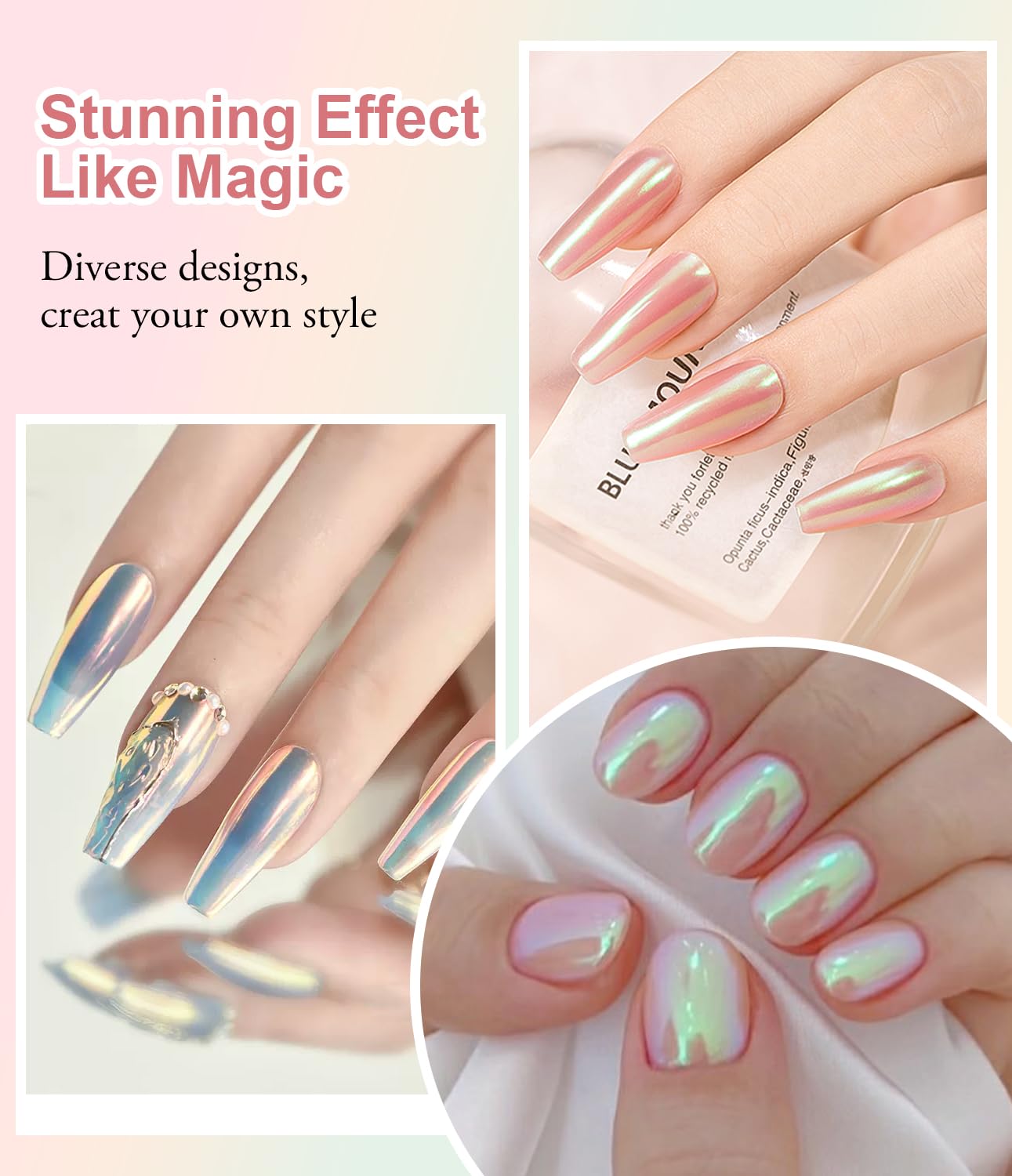 Chrome Nail Powder BISHENGYF: Super Metallic Effect Chrome Powder For Nails Gold Silver Red Laser White Pearl Nail Chrome Powder for Nails Art Decoration - Image 5