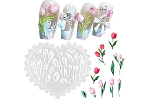 LIFOOST Tulip Flowers Silicone Molds 3D Gel Manicure Carving Mould Floral Nail Stencils Spring Summer Flowers Carved Nail Tools