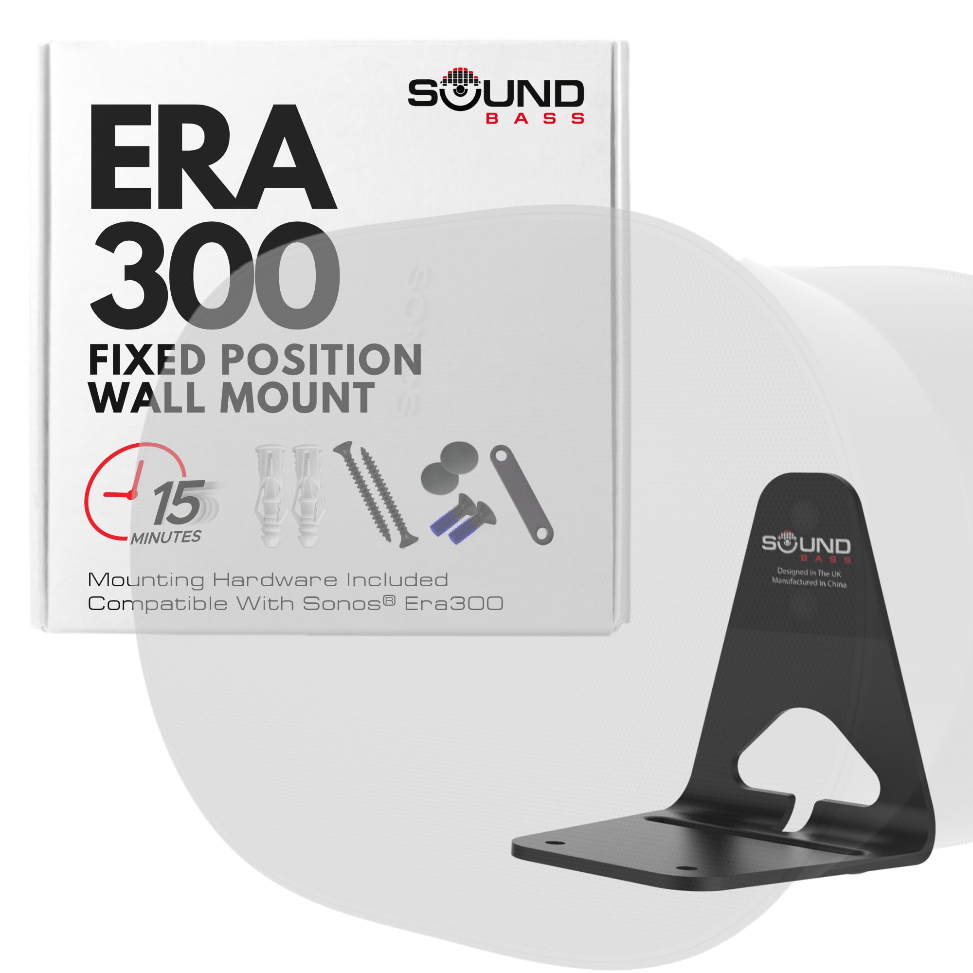 Photo 1 of Sound Bass ERA300 Wall Mount Bracket, Low Profile, Black, Single Unit, Compatible with Sonos ERA 300 Speaker, Complete with All Fixing Hardware