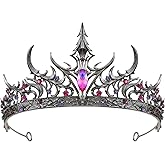 SWEETV Halloween Crown - Midnight Coven, Gothic Crowns for Women, Black Witch Headpiece Halloween Decorations, Evil Tiaras and Crowns, Dark Tiara Rhinestones Baroque Queen Crown