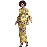 ABCWAX African Women's Dresses 2 Piece Tops and Skirts Ankara Dashiki Traditional Printed Fabrics for Wedding Party