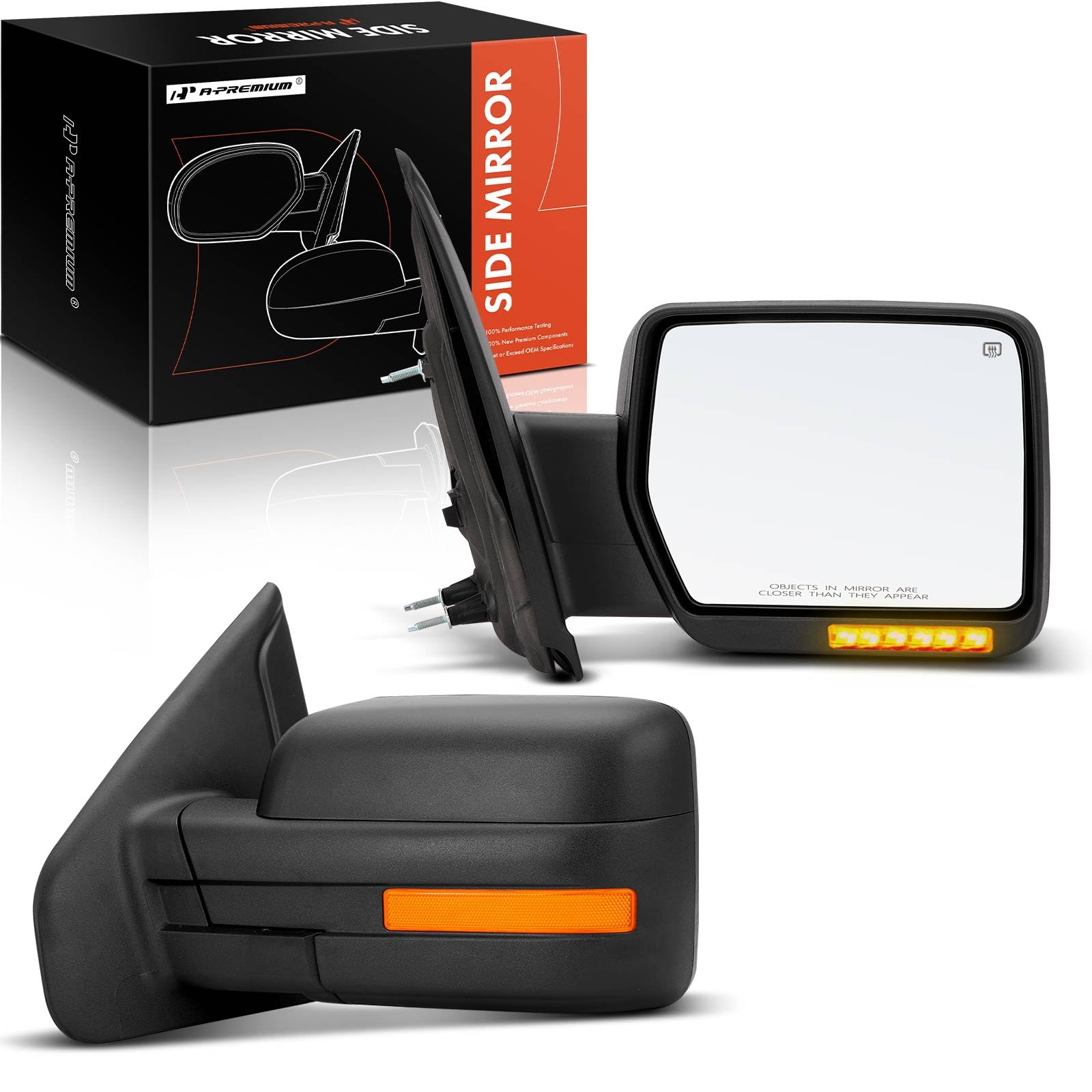 Photo 1 of A-Premium Towing Mirrors - Compatible with Ford F-150 2004-2014 - Manual Folding Heated Black - with Power Glass Turn Signal - Pair Set