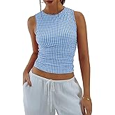 Milumia Women's Gingham Top Sleeveless Ruched Fitted Tank Tops Going Out Y2k Coquette Clothes