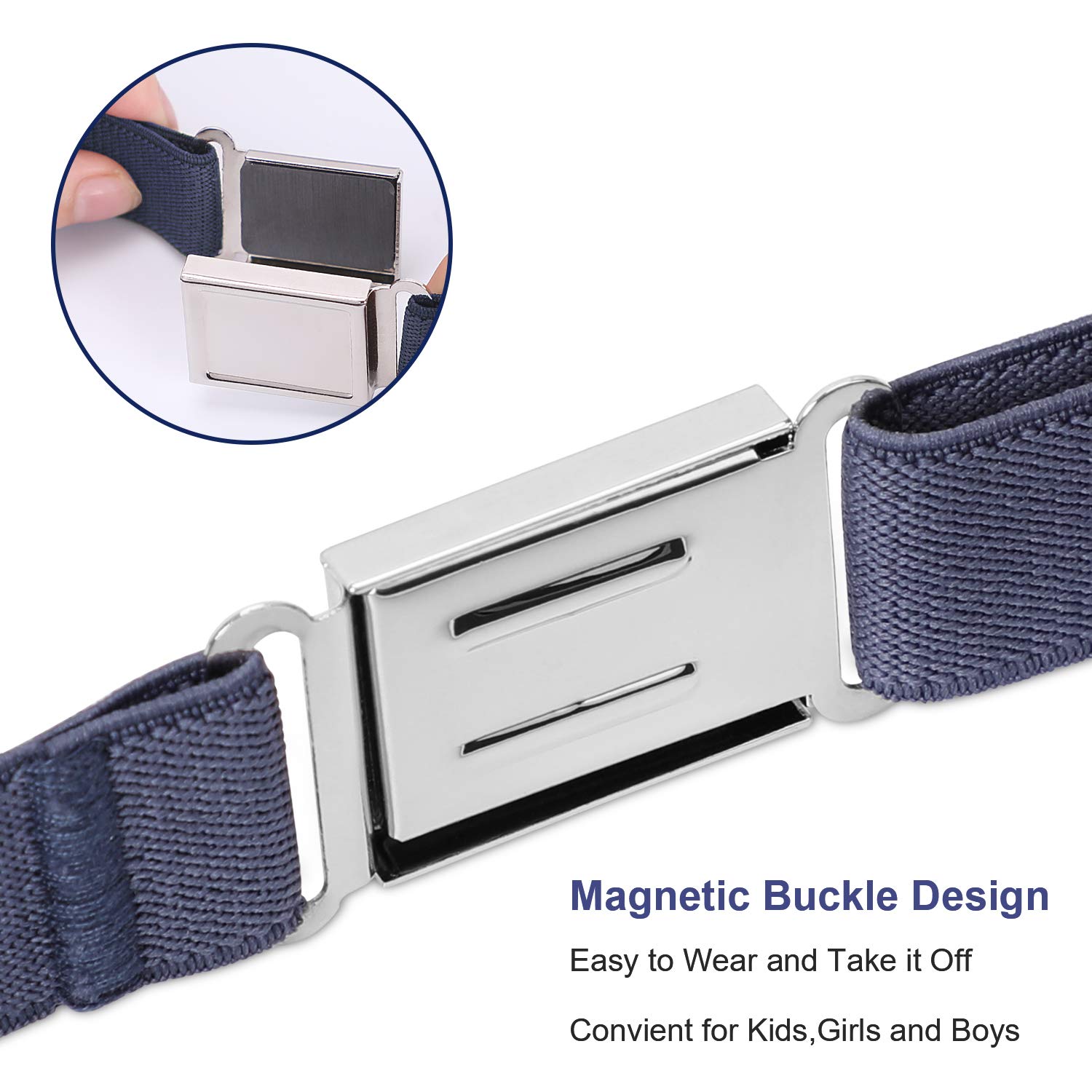 XZQTIVE 2 Pack Kids Adjustable Magnetic Belt Boys Girls Elastic Belt with Easy Magnetic Buckle